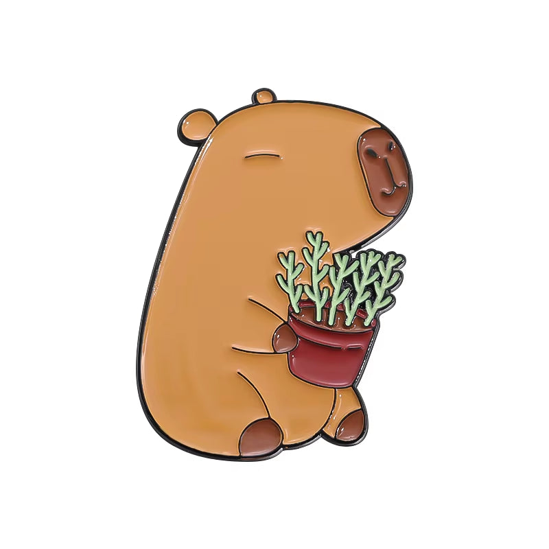 Wholesale Cute Capybara Enamel Pins Cartoon Animal Hard Metal Brooches Shirt Backpack Lapel Badge Jewelry Gift for Kids Friends