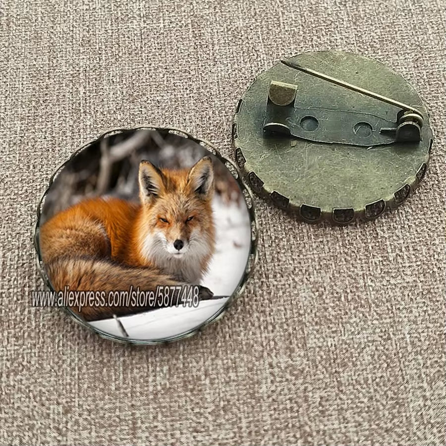 Cute Fox and Flower Women Pattern Glass Cabochon Brooch Lovely Animal Charm Pin Gift for Girl and Boy
