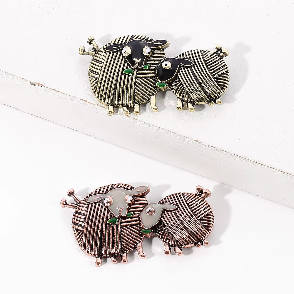 Fashion Vintage Sheep Brooch Badge Enamel Jewelry Ball of Yarn Animal Pins for Women Shirt Coat Daily Party Gift