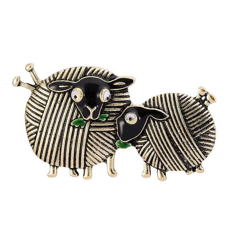 Fashion Vintage Sheep Brooch Badge Enamel Jewelry Ball of Yarn Animal Pins for Women Shirt Coat Daily Party Gift