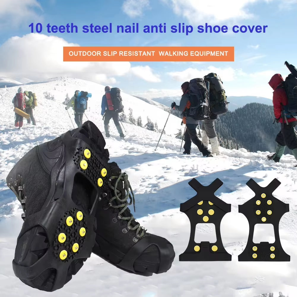 Outdoor Snow Claw Shoe Covers for Men and Women 10 Teeth Rock Climbing Crampons Non-Slip Climbing Cleats Hiking Accessories