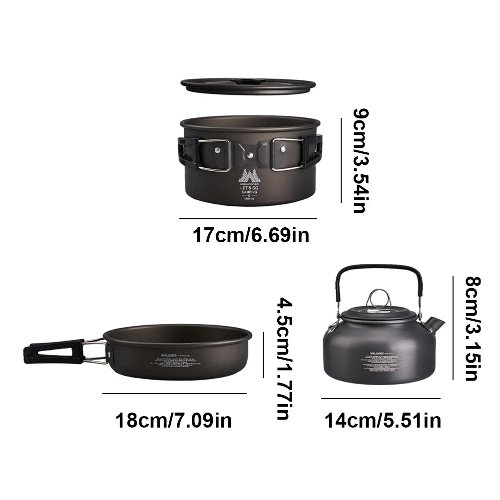 Camping Cookware Set with Water Kettle Portable Camping Stove Tableware Pot Outdoor Fishing Camping Kitchen Supplies