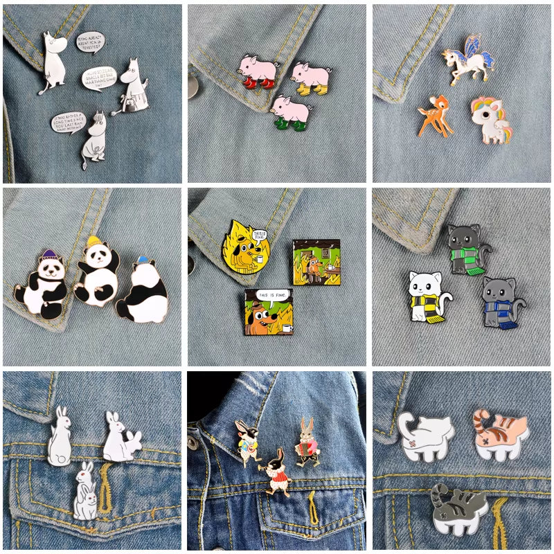 Animal Set Pins Unicorn Hippopotamus Pig Panda Cat Dog Rabbit Brooches Badges Funny Friends Gifts Pins for Backpacks Wholesale