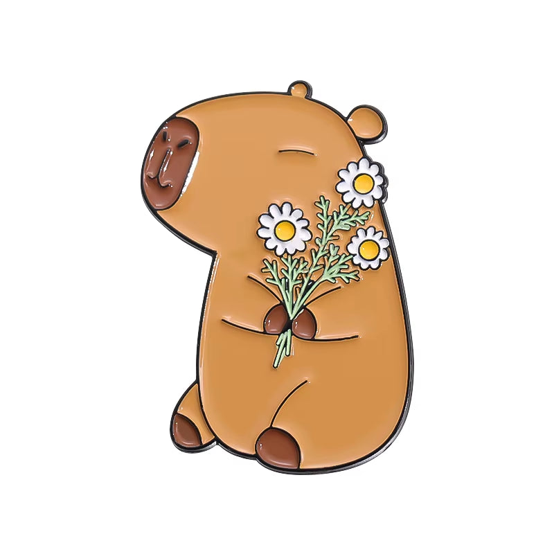 Wholesale Cute Capybara Enamel Pins Cartoon Animal Hard Metal Brooches Shirt Backpack Lapel Badge Jewelry Gift for Kids Friends