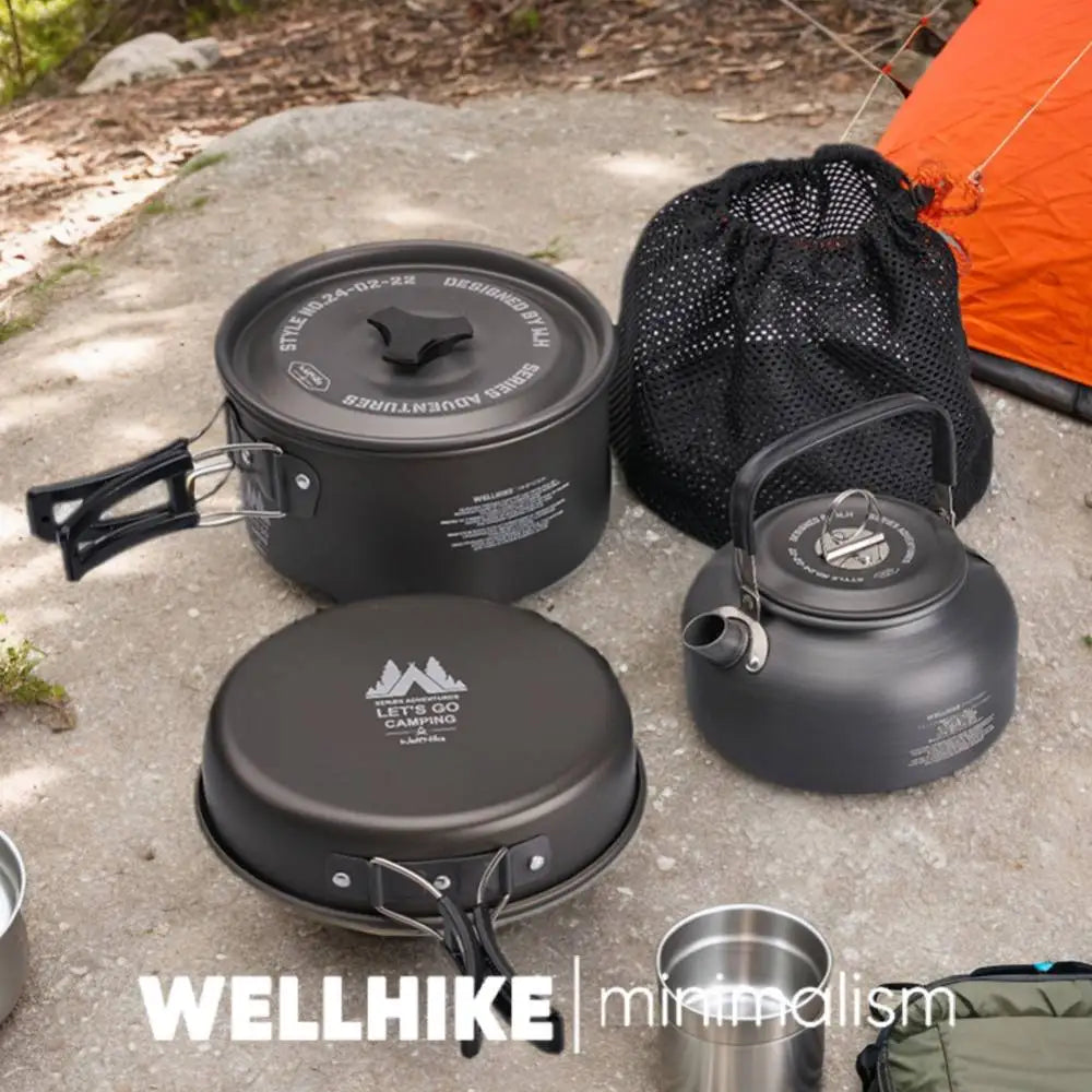 Camping Cookware Set with Water Kettle Portable Camping Stove Tableware Pot Outdoor Fishing Camping Kitchen Supplies
