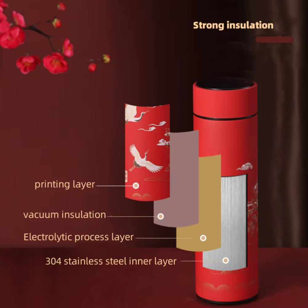 Portable Thermos Bottle Coffee Tea Mug Chinese Style Smart Temperature Display Vacuum Flask Water Bottle with Filter Thermos Cup