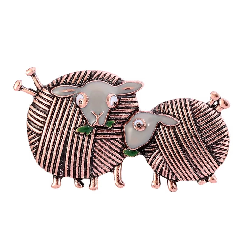 Fashion Vintage Sheep Brooch Badge Enamel Jewelry Ball of Yarn Animal Pins for Women Shirt Coat Daily Party Gift