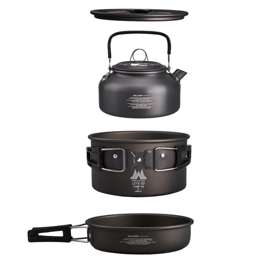 Camping Cookware Set with Water Kettle Portable Camping Stove Tableware Pot Outdoor Fishing Camping Kitchen Supplies