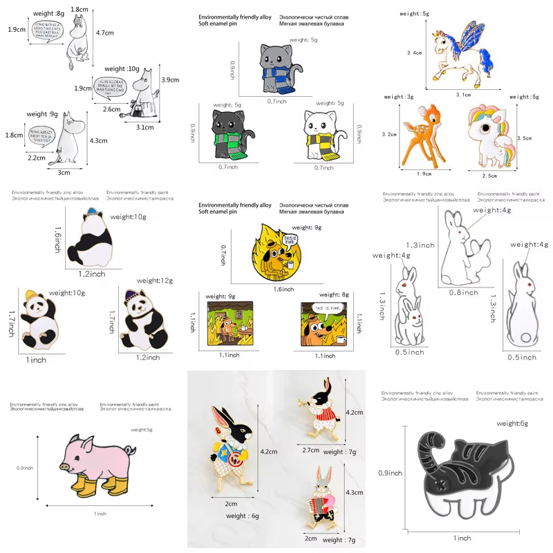 Animal Set Pins Unicorn Hippopotamus Pig Panda Cat Dog Rabbit Brooches Badges Funny Friends Gifts Pins for Backpacks Wholesale