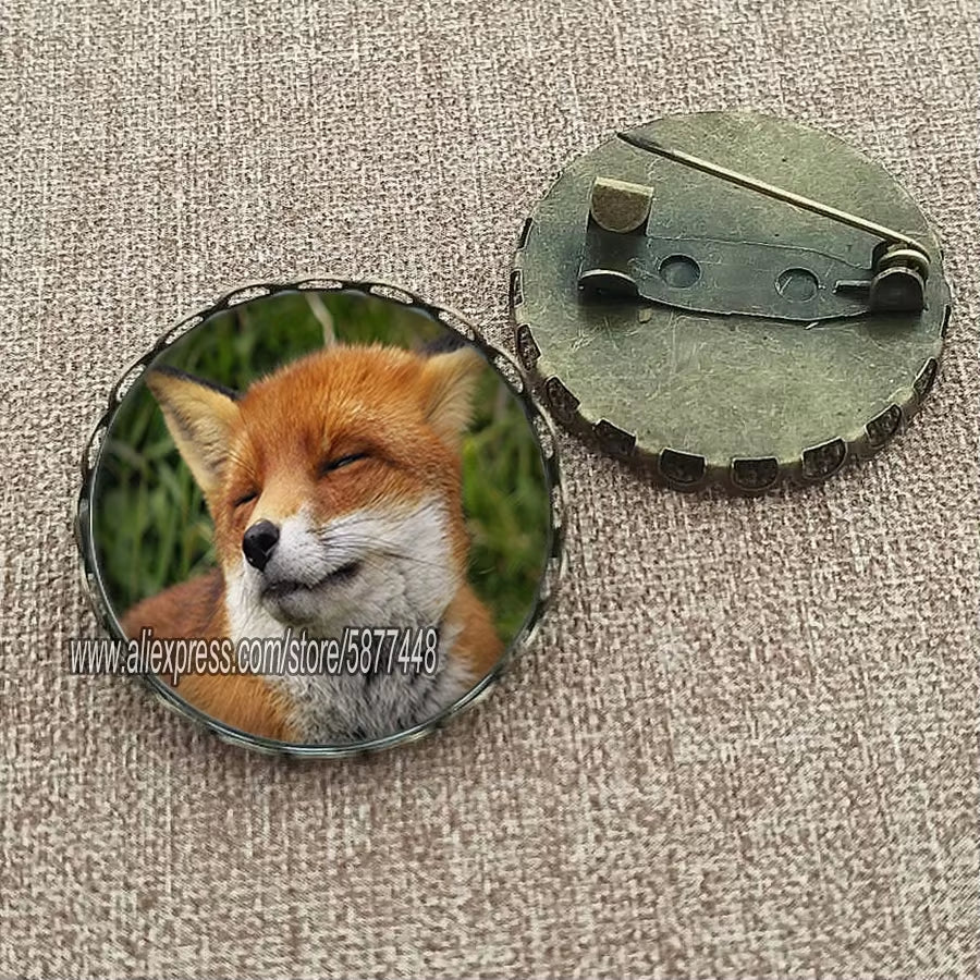 Cute Fox and Flower Women Pattern Glass Cabochon Brooch Lovely Animal Charm Pin Gift for Girl and Boy