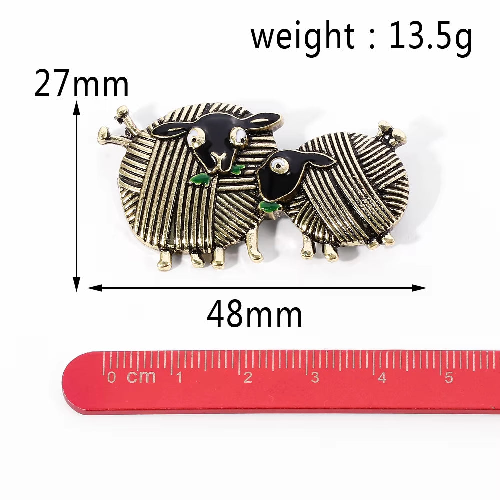 Fashion Vintage Sheep Brooch Badge Enamel Jewelry Ball of Yarn Animal Pins for Women Shirt Coat Daily Party Gift