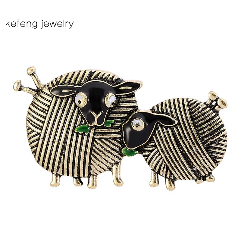 Fashion Vintage Sheep Brooch Badge Enamel Jewelry Ball of Yarn Animal Pins for Women Shirt Coat Daily Party Gift